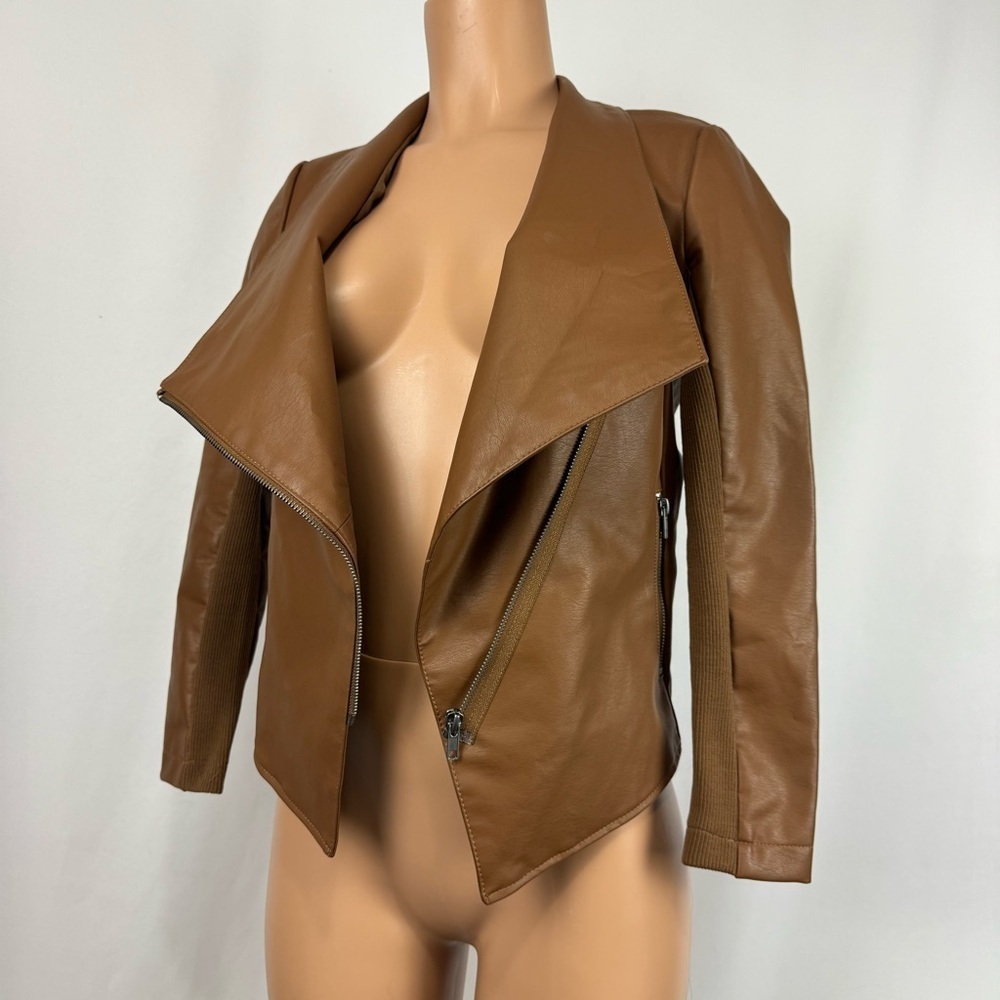 BB Dakota By Steve Madden Brown Gabrielle Asymmetrical Faux Leather Jacket XXS - Picture 6 of 12